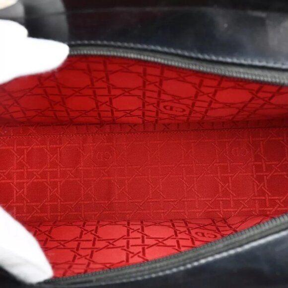 CHRISTIAN DIOR Lady Tote Hand Bag Patent Leather Black Silver Italy 12SH744 - Picture 12 of 16